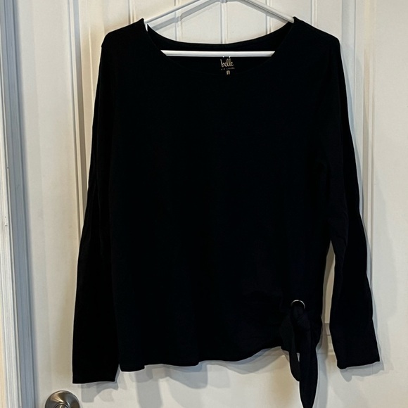 Nwot TripleLuxe Knit Grommet Side Tie Top Black Belle by Kim Gravel Medium M - Picture 3 of 8